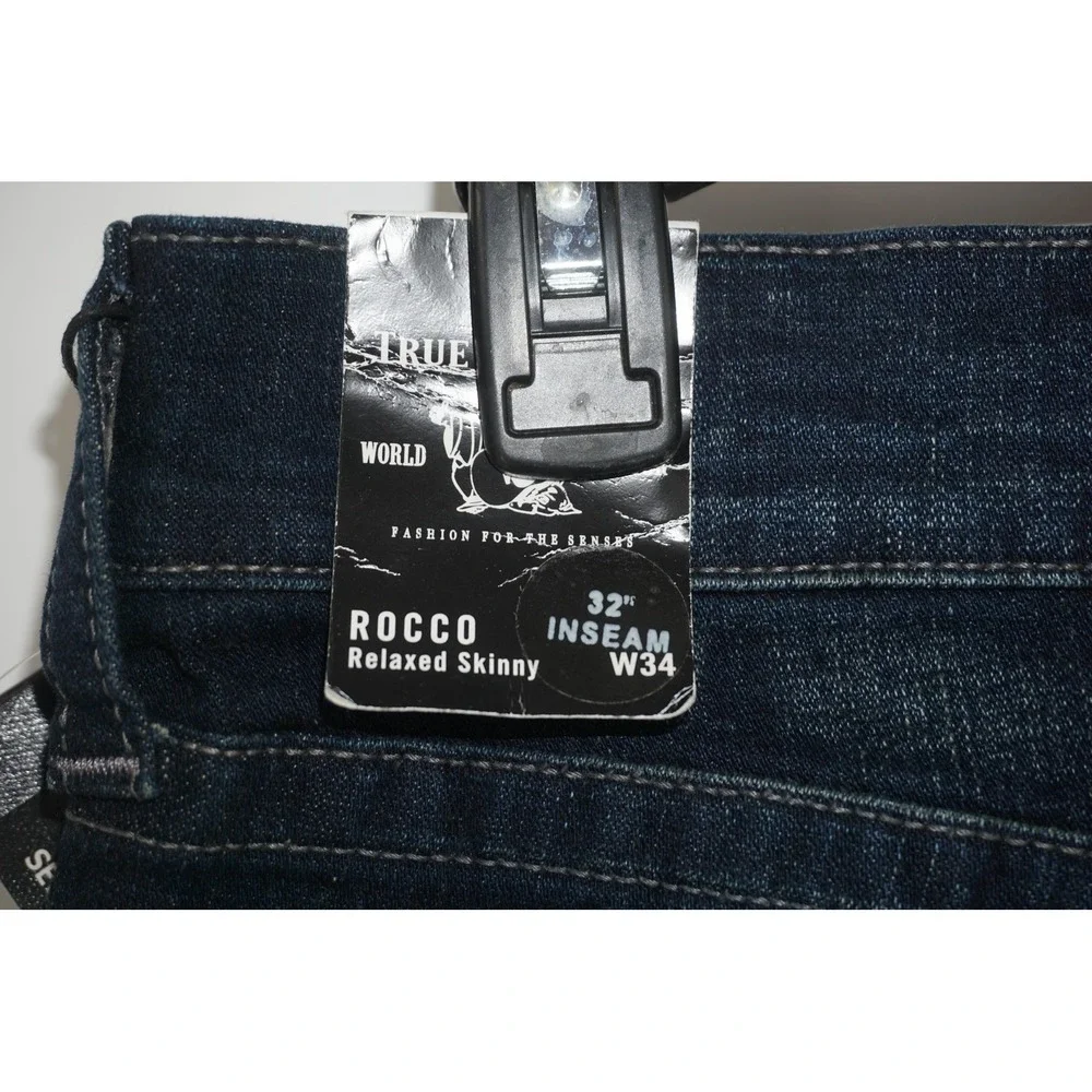 True Religion Jeans Blue Rocco Relaxed Skinny Dark Wash Stretch Men's 34x32 NWT